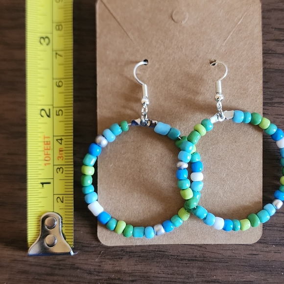 Free w/purchase Ocean Blues Beaded Hoops - Picture 2 of 4